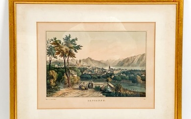 19TH C. HAND-COLORED LITHOGRAPH VIEW OF LAUSANNE
