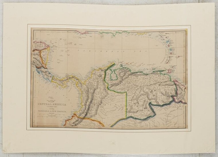 19th C Hand-Colored Etching of Central America
