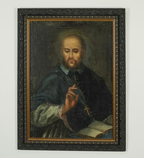 19th c. O/c on board portrait of St. Francis de Sales