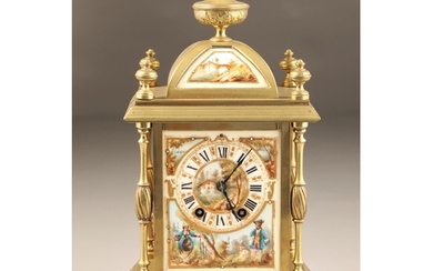 19th century French brass mantle clock, porcelain dial with ...