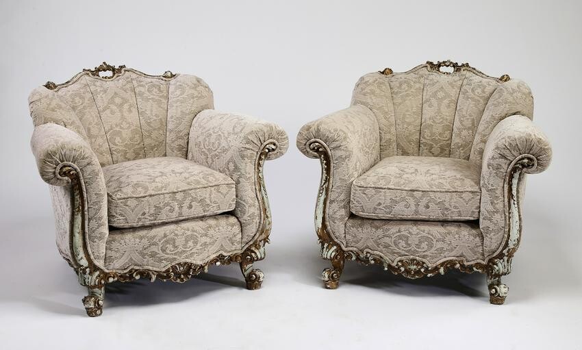 (2) Early 20th c. Italian bergeres w/ new upholstery