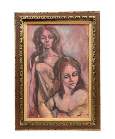 20th Century Painting "Portrait of Two Womans"
