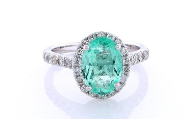 2.26 Tcw Emerald & Diamonds ring - Ring White gold Emerald - Diamond