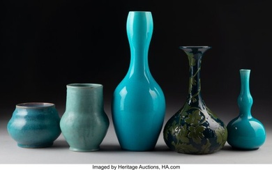 27087: Five English Blue Glazed Ceramic Vases, circa 19