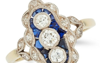ANTIQUE SAPPHIRE AND DIAMOND RING in Art Deco design