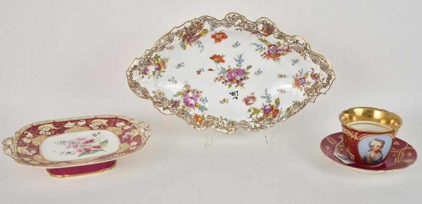 3 Antique Porcelain Table Wares, Oval Austria Serving