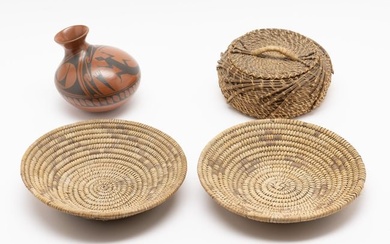 3 Native American Woven Baskets & 1 Southwestern Native American Vase