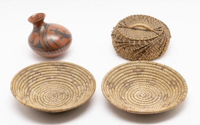 3 Native American Woven Baskets & 1 Southwestern Native American...
