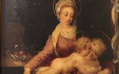 Pittore italiano - Dipinto olio su rame rappresentante Madonna con bambino e San Giovannino