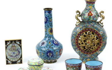 Chinese Cloisonne Enameled Vases, Cups, Boxes