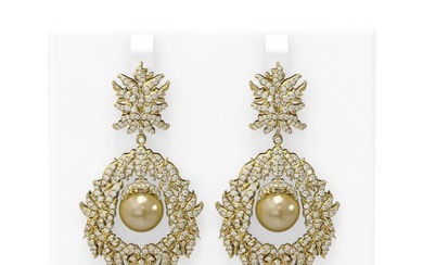 5.22 ctw Diamond Golden Pearl Earrings 18K Yellow Gold