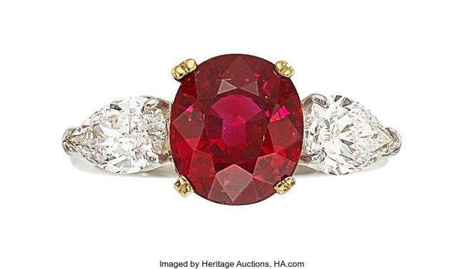 55087: Burma Ruby, Diamond, Platinum, Gold Ring The ri