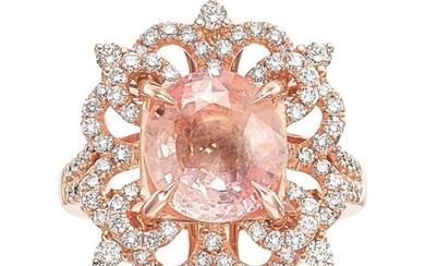 55187: Padparadscha Sapphire, Diamond, Rose Gold Ring