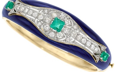 55287: Diamond, Emerald, Enamel, Platinum, Gold Bracele