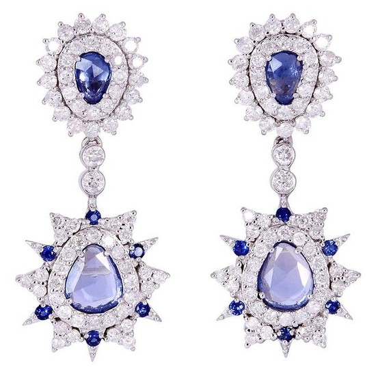 6.05 Carat Sapphire Diamond 18 Karat Gold Earrings