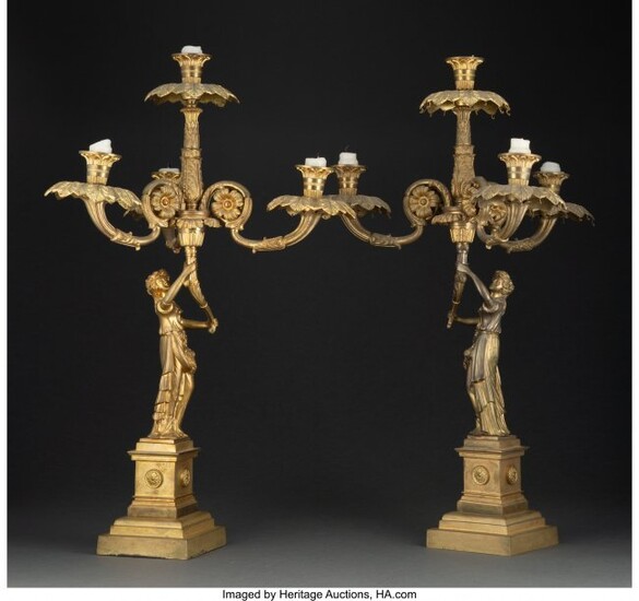 61187: A Pair of Neoclassical Gilt Metal Four-Light Can