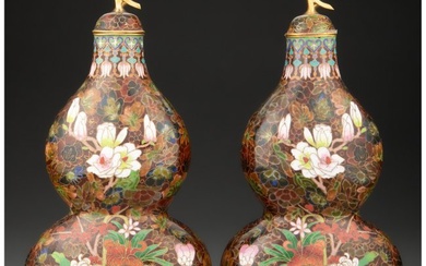 78087: A Pair of Chinese Cloisonné Double Gourd Covere