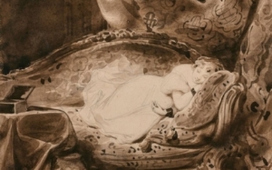 Achille Deveria Paris, 1800 - 1857 Rêveuse au sofa