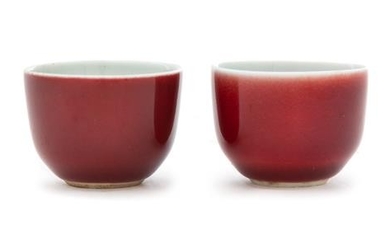 * A Pair of Chinese Sang-de-Boeuf Glazed Porcelain Cups