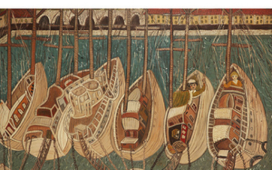MILE CROCIANI (1902-1979) Les barques Villefranche sur mer, 1961 Oil...