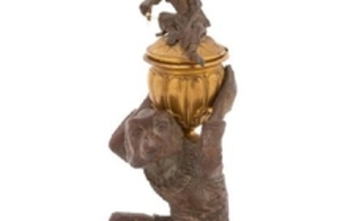 A French Bronze and Gilt Bronze Monkey-form Inkwell
