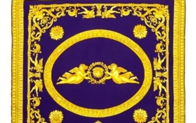 A Gianni Versace Purple Silk Atelier Print Scarf