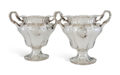 A PAIR OF SHEFFIELD-PLATED TWO-HANDLED WINE COOLERS, FIRST HALF 19TH CENTURY