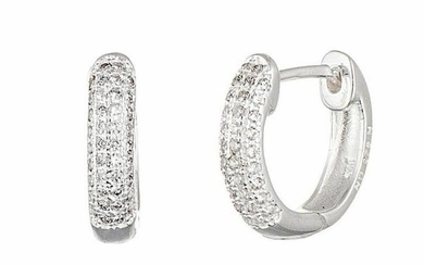 925 Sterling Silver Rhodium Plated 13mm Huggie Hoop Earrings With 3 Row Austrian Crystal Paving