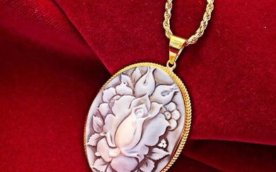 925 large artistic cameo, 6x4 cm, hand-engraved cameo, solid silver necklace, - Necklace with pendant