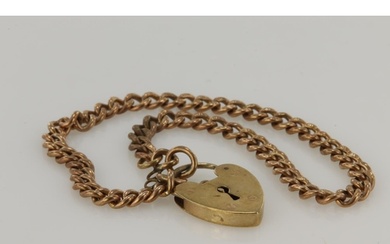 9ct rose gold vintage heart padlock curb bracelet, each curb...
