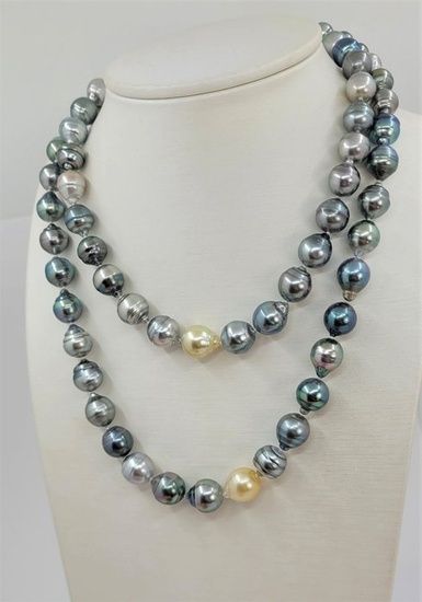 9x12mm Multi Tahitian Pearls - 14 kt. White gold - Necklace