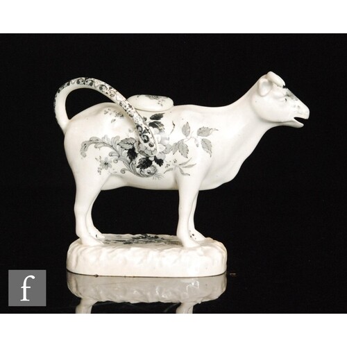 A 19th Century Welsh pearlware cow creamer and cover, possib...