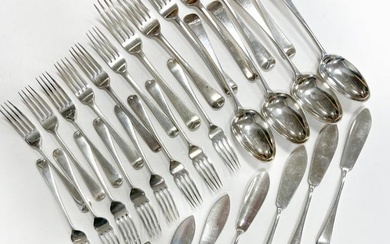 A 32-piece harlequin set of George III and later silver cutlery and flatware