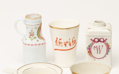 A 5-piece porcelain and glass set, 17th-20th century.