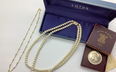 A 9ct Gold Fancy Link Pearl Necklace, together with a Lotus ...