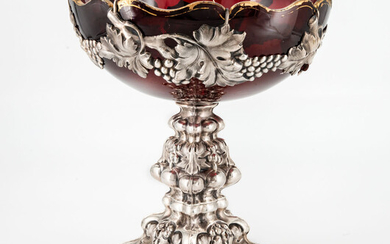 A Bohemian Silver And Rubi Glass Center Piece, Early 19th Century