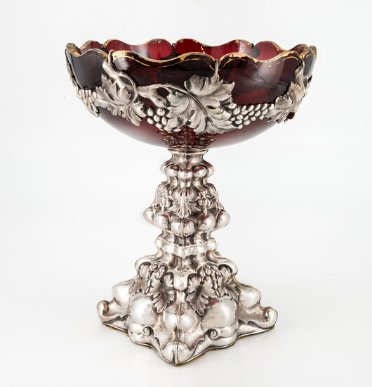A Bohemian Silver And Rubi Glass Center Piece, Early 19th Century