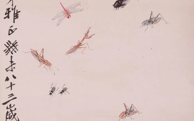 A CHINESE INSECT PAINTING ON PAPER, HANGING SCROLL, QI BAISHI MARK