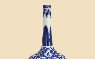 A Chinese blue and white 'lotus' bottle vase