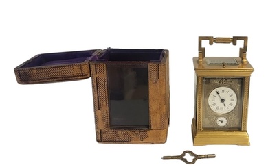 A FINE 19TH CENTURY FRENCH GILT BRASS CARRIAGE CLOCK/TIMEPIE...