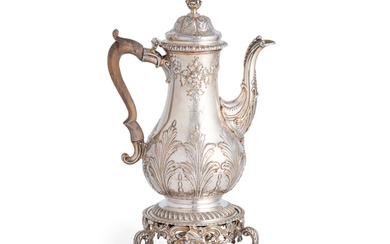 A GEORGE III SILVER COFFEE-POT WITH STAND, LONDON, 1769, MARKS OF C. WRIGHT; DEFECTS (2)