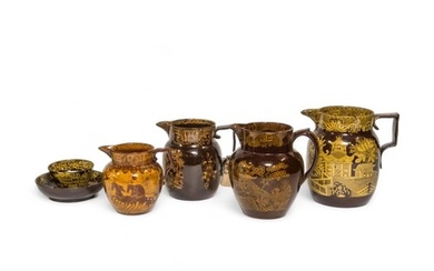 A GROUP OF YELLOW PRINTED CERAMICS Early 19th century, compr...