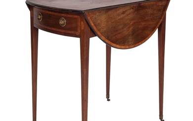 A George III mahogany and marquetry oval Pembroke table, lat...