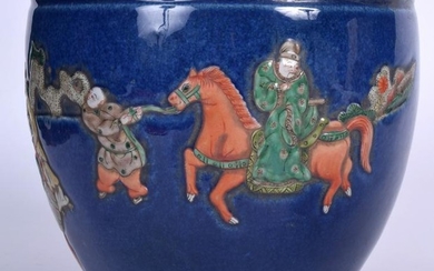 A LARGE CHINESE BLUE GROUND PORCELAIN JARDINIERE