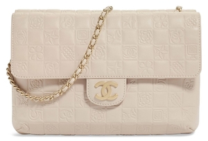 A LIGHT PINK EMBOSSED LUCKY CHARMS DOUBLE SIDED FLAP BAG WITH BRUSHED GOLD HARDWARE, CHANEL, 2004