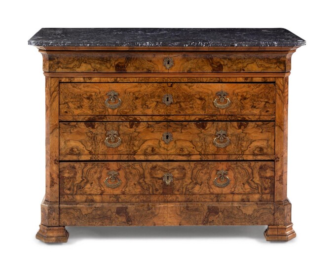A Louis Philippe Burl Walnut Marble-Top Chest of Drawers