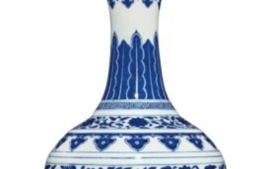 A MING-STYLE BLUE AND WHITE BOTTLE VASE, GUANGXU SIX-CHARACTER MARK IN UNDERGLAZE BLUE AND OF THE PERIOD (1875-1908)