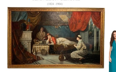 A Monumental 19th Century French Orientalist Oil On Canvas Painting