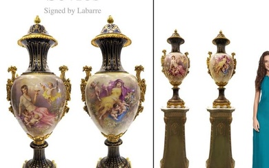 A PAIR OF 19TH C. BRONZE SEVRES LIDDED VASES, SIGNED