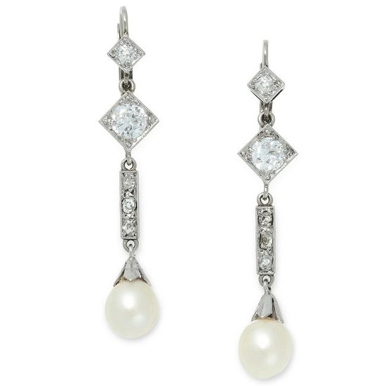 A PAIR OF ANTIQUE NATURAL PEARL AND DIAMOND EARRINGS